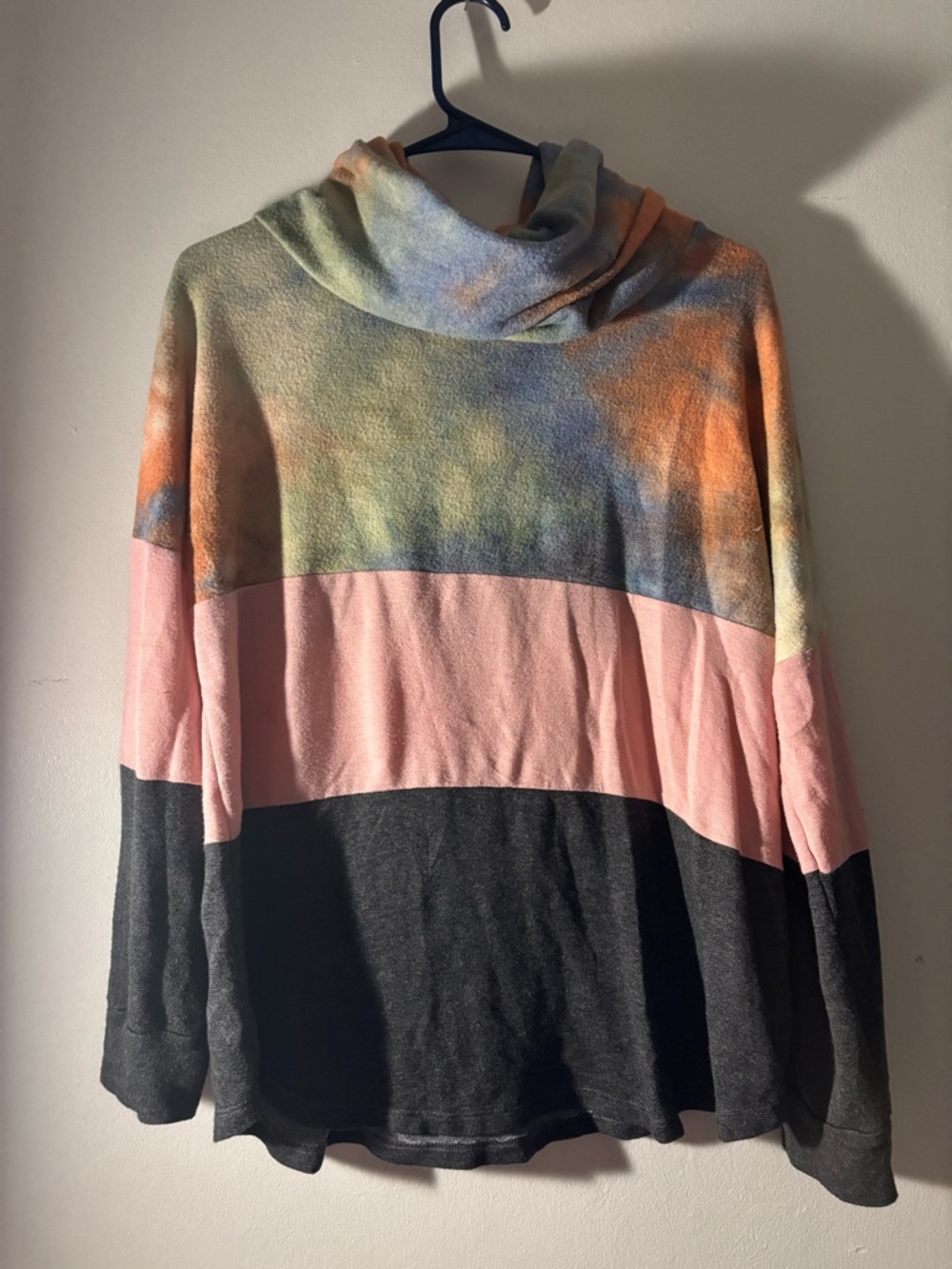 Cozy Colorblock Cowl Neck Sweater - Pink & Black